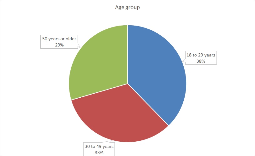 A pie chart showing the ages of the respondents, categorized into three age groups.